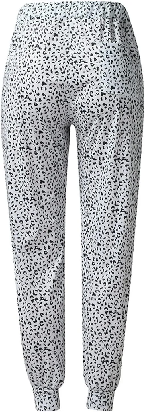 yardsong Leopard Printed Pants for Women Plus Size Drawstring High Waisted Jogger Pants Casual Loose Trousers with Pockets
