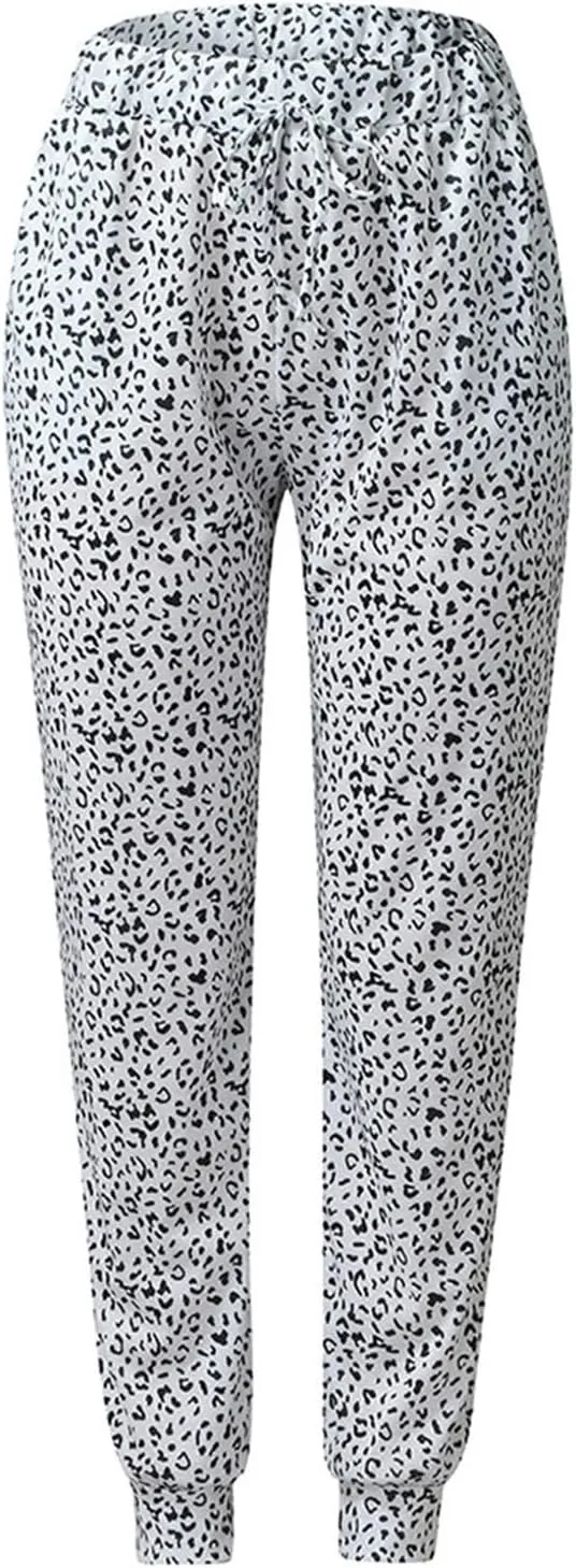 yardsong Leopard Printed Pants for Women Plus Size Drawstring High Waisted Jogger Pants Casual Loose Trousers with Pockets