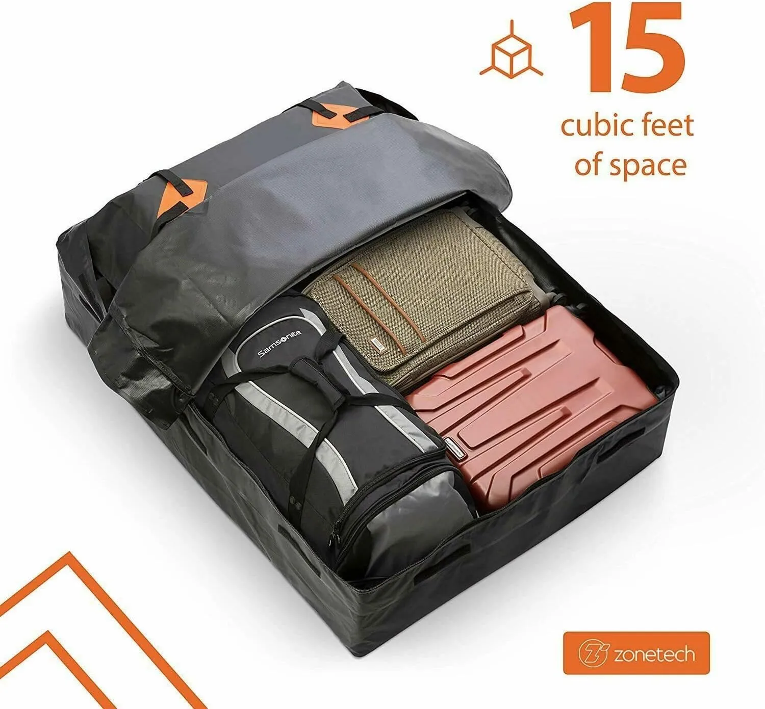 ZONETECH Durable Roof Top Waterproof Cargo Bag -Classic Black 15 Cubic Feet Premium Quality Universal Waterproof Fold-able Leak Proof Traveling Roof Top Car Bag